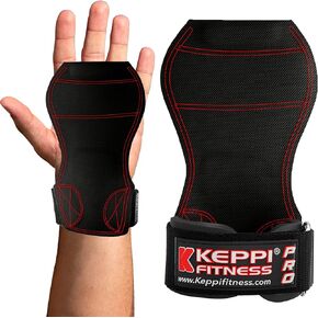 مقابض رفع الأثقال من Keppi PRO مع أشرطة معصم - أغطية معصم شديدة التحمل لرفع الأثقال وسحب التمارين الرياضية وقفازات ملحقة مع بطانة نيوبرين قابلة للتعديل للرجال والنساء