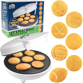 Sports Waffle Maker- Make Breakfast a Slam Dunk for Kids- Bakes 7 Themed Pancakes Including Football, Baseball, Basketball, Soccer, Tennis & More- Electric Nonstick Pan Cake Baker- Eat on the Go