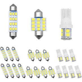 povtii 24PCS LED Interior Bulb Kit, T10 31mm 42mm Bulbs Replacement for Auto Interiors Map Dome Trunk Cargo Door Courtesy License Plate Light, Super Bright Lighting Car Accessories (White)
