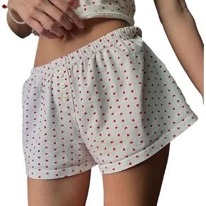 NUFIWI Women Lounge Shorts Floral Print Y2k Low Rise Sexy Micro Shorts Elastic Pajama Bottoms Cute Sleep Shorts