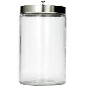 MABIS Decorative Storage Apothecary Clear Glass Jar for Kitchen, Bathroom or Laundry Organization, Medical Sundry Jar with Metal Lid, 4.1 x 3.9 x 7 inches