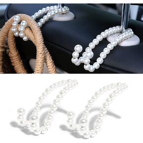 Elegant Pearl Car Seat Headrest Hook Hanger Universal for Purses, Bag, Keys Auto Interior Decorations Organizer for Women Girls (A)