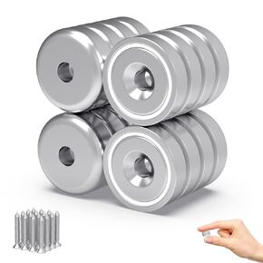 THCMagorilla Neodymium Round Base Cup Magnets 40 lbs Pulling Force 0.98"(25mm) Pack of 10 with Countersunk Hole,Mounting Screws,Strong,Industrial Strength Rare Earth Magnets for Home,Kitchen,Work