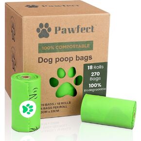 100% Home Compostable Dog Poop Bags - ASTM D6400 & EN 13432 Certified - 18 Rolls of Biodegradable Dog Poop Bags - 270 Bags