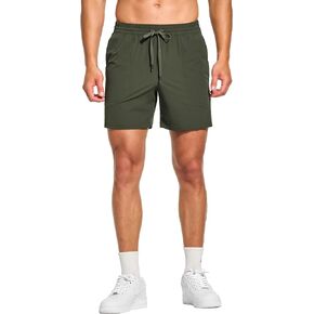 DEMOZU Men's 5 Inch Linerless Workout Casual Shorts Quick Dry Running Tennis Gym Athletic Shorts with Pockets