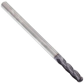 YG-1 E5062 Carbide Ball Nose End Mill, Extra Long Reach, TIALN Multilayer Finish, 30 Deg Helix, 4 Flutes, 3" Overall Length, 0.125" Cutting Diameter, 0.125" Shank Diameter