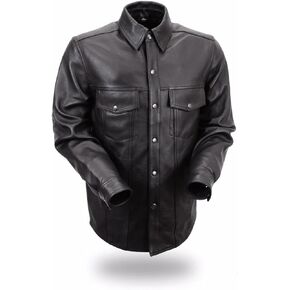First Mfg Co - Milestone - Men's Motorcycle Biker Riding Black Leather Shirt
