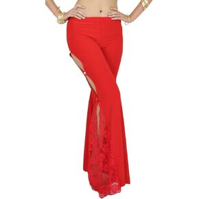 2022 Sexy Retro Lace Floral Flared Long Pants Yoga Belly Dance Pants Side Slit Design Elastic Waistband Best Gift