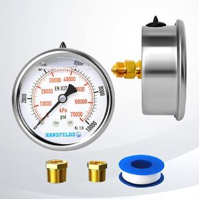 مقياس ضغط مملوء بالسائل من Hansfelds 0-30psi 2.5 بوصة وجه قرص 1/4 بوصة NPT حامل خلفي من الفولاذ المقاوم للصدأ لدقة وسائط الماء والغاز والنفط 1.6 مع 1/4 بوصة × 1/2 بوصة NPT و1/4 بوصة × 3/ 8 "معاهدة حظر الانتشار النووي عرافة المخفض