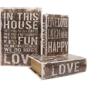 Jolitac Decorative Book Boxes World Map Pattern Antique Book Invisible box with Magnetic cover, Faux Wood Set of 3 Storage Set (Bird)