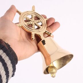 6.5" Nautical Ship Wheel Design Brass Hand Bell, Polished Brass Hand Held Service Bell Call Bell Christmas Bells