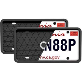 Car Accessories Black Silicone License Plate Frame - Protects from Scratches | NO-Rattle FIT Silicone Cover for U.S. Plates - Front & Back License Plate Holder with Custom MOUNTING KIT 2 Pair