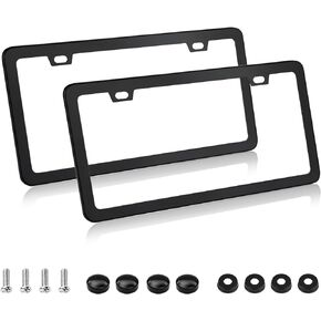 EWBN Black Matte License Plate Frames,2 Pack Aluminum License Plate Frames with Screws & Caps,2 Holes Metal Universal Car Black License Plate Holders Fits All Standard US Plates
