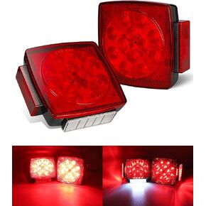 Partsam Pair Slim Square LED Trailer Light Submersible Tail Lights 15 Red 4 White LEDs 5050 SMD Stop Turn Tail with Side Clearance and License Lights for Under 80" Boat Trailer 12V IP67 Red Lens