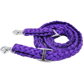 CHALLENGER Roping Knotted Horse Tack Western Barrel Reins Nylon Braided Purple Snaps 60709