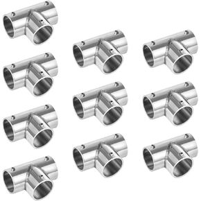 10 PCS 1x1 inch Structural Pipe Fitting, Stainless Steel Three Socket Tee Tube Connector, Fence End Rails Clamp Pipe Joint Boat Hand Rail Accessories, Set Screws, Thickness 1.9mm