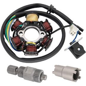 Ignition Stator Magneto 5 wire AC 6 Pole Coil for GY6 125cc 150cc Scooter ATV Go Kart TAOTAO Dune Buggy, 6 Coil 5 Wire Stator Magneto With Magneto Flywheel Puller