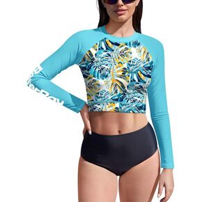 قميص سباحة نسائي من BesserBay بعامل حماية من الأشعة فوق البنفسجية 50+ وأكمام طويلة من Rashguard