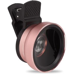 2 in 1 Cell Phone Lens Kit, 0.45X Wide Angle 12.5X Macro Phone Camera Lens, Professional Cell Phone Lens with Clip, Detachable HD Lens with Storage Bag, Compatible with Phones and Tablets(Rose Gold)