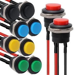 STARELO 5PCS 16mm Round Momentary Push Button Switch SPST 3A AC250V/6A AC125V 2Pin 1NO with Pre-soldered Wire R13-507(Red).