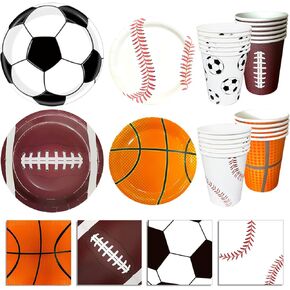 Sports Birthday Party Decorations, Sports Theme Party Supplies, Include Plates, Cups, Napkins, Soccer Basketball Baseball Football Theme Dinnerware (Serve 24)