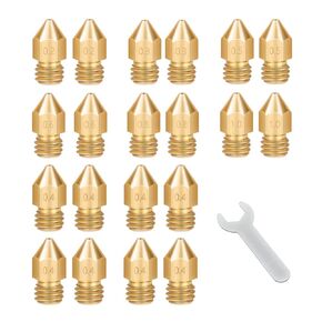 Lokkr 3D Printer Stainless Steel Extruder Nozzles Set, 10PCS Stainless Steel 0.4MM MK8 Nozzles, 5PCS 0.4MM Nozzles Cleaning Needles with Wrench for Makerbot Creality CR-10/Ender 3/3 V2/3 S1/5 Prusa i3