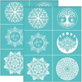 OLYCRAFT 2Pcs 8.6x11 Inch Phase of The Moon Self-Adhesive Silk Screen Printing Stencil Triple Goddess Silk Screen Stencil Feather Lotus Reusable Mesh Stencils Transfer for DIY T-Shirt Fabric Painting