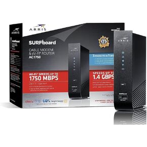 ARRIS SURFboard (32x8) DOCSIS 3.0 Cable Modem Plus AC1750 Dual Band Wi-Fi Router, Certified for Comcast Xfinity, Spectrum, Cox & more (SBG7580AC McAfee), SBG7580AC-MCAFEE, Black