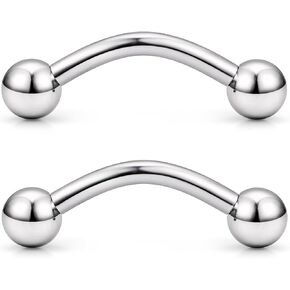 Ftovosyo PA Rings G23 Titanium Internally Threaded Bent Curved Barbell for Women Men CR Ear Gauges Earrings 2G 4G 6G 8G 12G 12mm/16mm 1 Pair