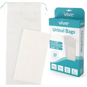 Vive Disposable Urine Bags (20 Count) - Incontinence Pee Bladder for Men - Portable Urinal Collection Drainage Sleeve Pad - Medical Grade Liner for Travel, Bed, Camping - Plastic Relief John