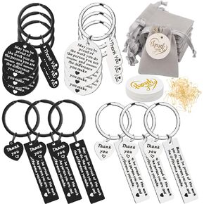 12 pcs Thank You Gifts Appreciation Keychain For Men Women, Employee Teacher Appreciation Keychain Retirement Gift Inspirational Keychian with Grey Velvet Bags & Cards For Coworker Teacher Nurse