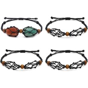 WEWAYSMILE 4 Pcs Empty Crystal Bracelet Holder Adjustable Stone Cage Cord Bracelet Nylon Braided Crystal Netted Holder Crystal Pendants Bracelets Cord for DIY Bracelet Making（Black） in Kuwait