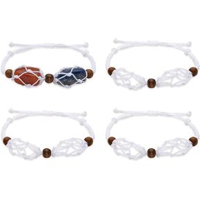 WEWAYSMILE 4 Pcs Empty Crystal Bracelet Holder Adjustable Stone Cage Cord Bracelet Nylon Braided Crystal Netted Holder Crystal Pendants Bracelets Cord for DIY Bracelet Making（Black）
