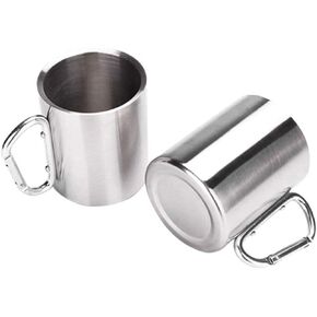 Tebery 2 Pack Stainless Steel Coffee Mugs with Carabiner Handles 10OZ Double Walled Travel Water Tea Coffee Cups for Backpacking, Camping & Hiking