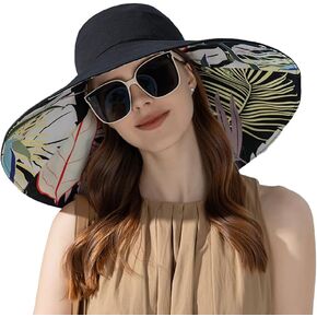 Super Wide Brim Sun Hat for Women Packable Reversible Double-Side-Wear Hats UV Protection Summer Beach Bucket Cap