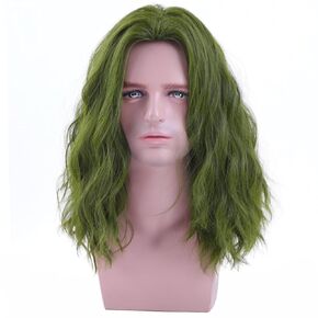 BERON Mens Black Long Wigs With Halloween Cosplay Costume Party Wig Curly Middle Part Hair Wigs