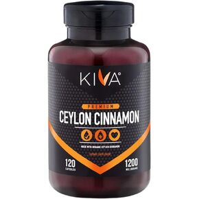 Kiva Premium Ceylon Cinnamon Powder Capsules (120 Veggie Capsules), Pure Ceylon Cinnamon from Sri Lanka, Vegan, Non-GMO, Gluten-Free