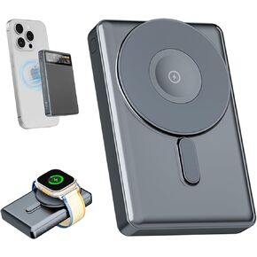 KPON for Magsafe Battery Pack 10000mAh, 3-in-1 Magnetic Power Bank Portable Charger with iWatch Charger,Slim Fast Wireless Charging Phone Powerbank for iPhone 15/14/13/12/11,Apple Watch, Airpods Black