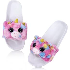Girls Summer Sandals Slippers Kids Garden Clogs Shower Slides Beach Slippers Plush Slippers Casual Slipper Faux Fur Sliders Flip Flop Slide Sandals for Children Pink 9.5 Toddler