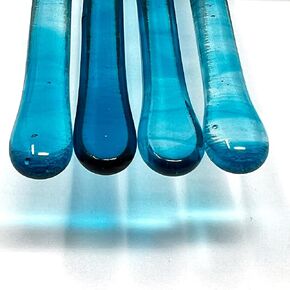 Fluorescent Sea Blue - 7.25 inch Paradise Collection - Reusable Handmade Glass Cocktail Java Coffee Stirrer - Functional Art Set of 4 Swizzle Sticks + Elegant Gift Box