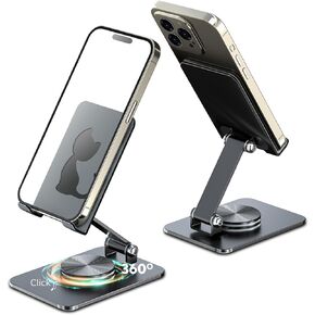 VViN 360° Rotating Cell Phone Stand for Desk - Fully Adjustable Foldable Desktop Phone Holder, Non-Slip Metal Base for All Phones 15 14 13 12 11 XR Pro Max - Multi-Angle Viewing (Black)