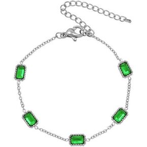 AMINKINA 14K Gold Gemstone Bracelet for Women, Square Emerald Gemstone Bracelet, Holiday Gift for Mother Wife Girlfriend