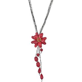 AeraVida Cute Reconstructed Red Coral Floral Wonder Dangle Cotton Necklace