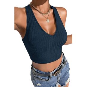 Salierart Women's Summer Knit Sweater Vest Women Basic Sleeveless Vest Crop Tank Top Fitness Solid Ribbed Binding Crop Top