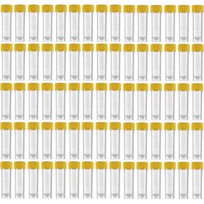Eowpower 80pcs 5ml Flat Bottom Plastic Graduated Vial Tube with Screw Caps, Small Test Sample Bottles with Lid (yellow)