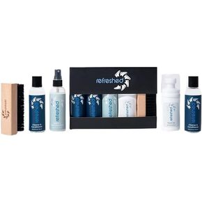 Refreshed Shoe Cleaner - 2x 3.4oz Cleaning Solution, 1x 3.4oz Stain Repellent, 1x 3oz White Shoe Cleaner Paint, 1x Brush - Easily Clean Suede, Leather, Nubuck, Canvas and Mesh Shoes - Complete Kit