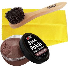 JobSite Medium Brown Shoe Polish Cream w/Dauber Applicator Brush & Shine Cloth
