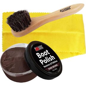JobSite Dark Brown Shoe Polish Cream w/Dauber Applicator Brush & Shine Cloth