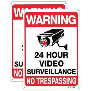 Warning Security Cameras in Use 24 Hour Video Surveillance Sign No Trespassing Sign 10x14 Aluminum UV Ink Printed,Durable/Weatherproof Up to 7 Years Outdoor for House and Business (2-Pack)