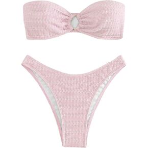 SHENHE Women's Bikini Set Summer 2 Piece Ring Linked Smocked Bandeau Bathing Swimsuit